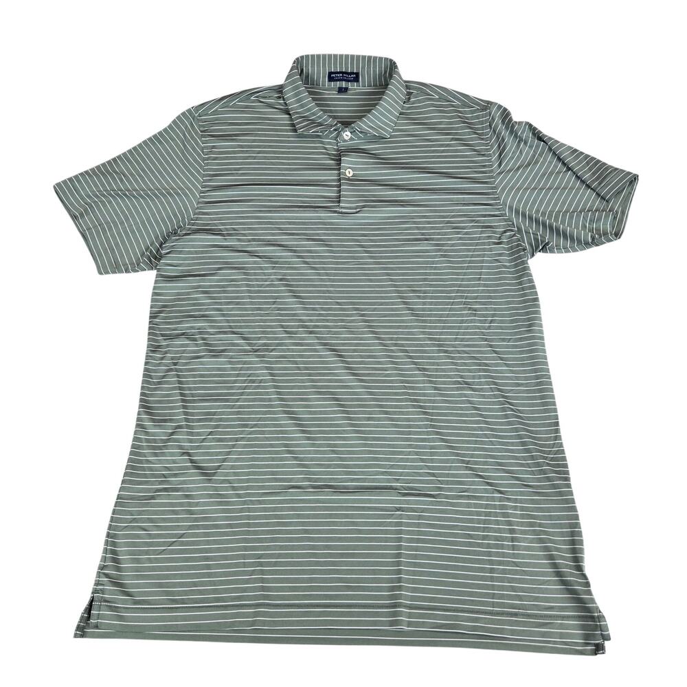 Peter Millar Mens Crown Crafted Golf Polo L Sage Green Striped Performance Shirt